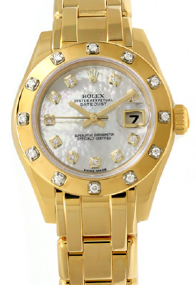 Rolex 80318 Yellow Gold on Pearlmaster, Diamond Bezel Mother Of Pearl White Diamond Dial